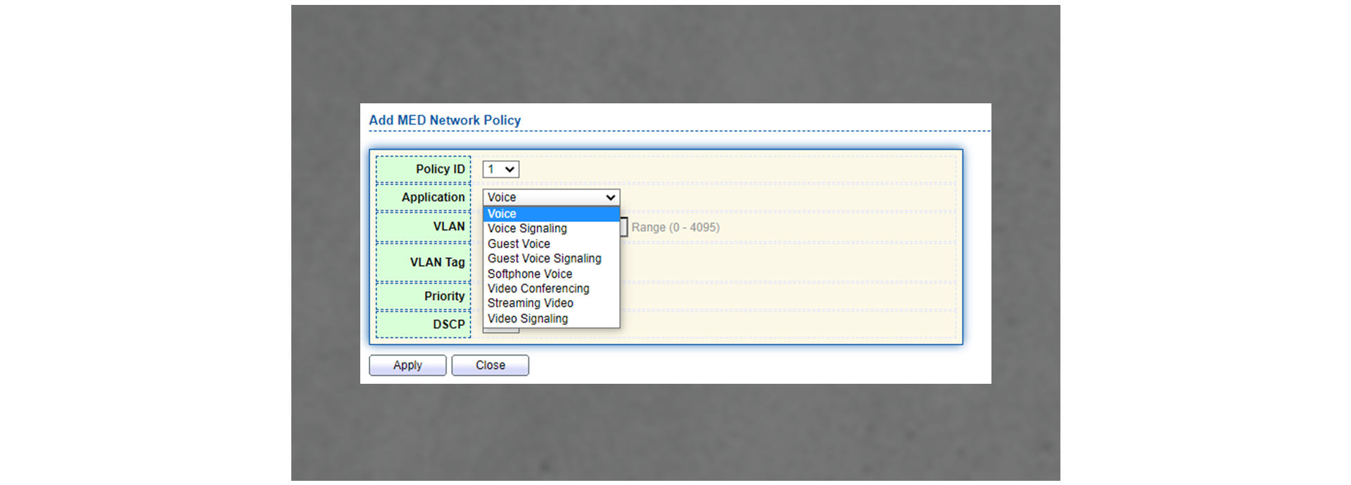 VLAN Policy for Video Conferring/Voice/Data
