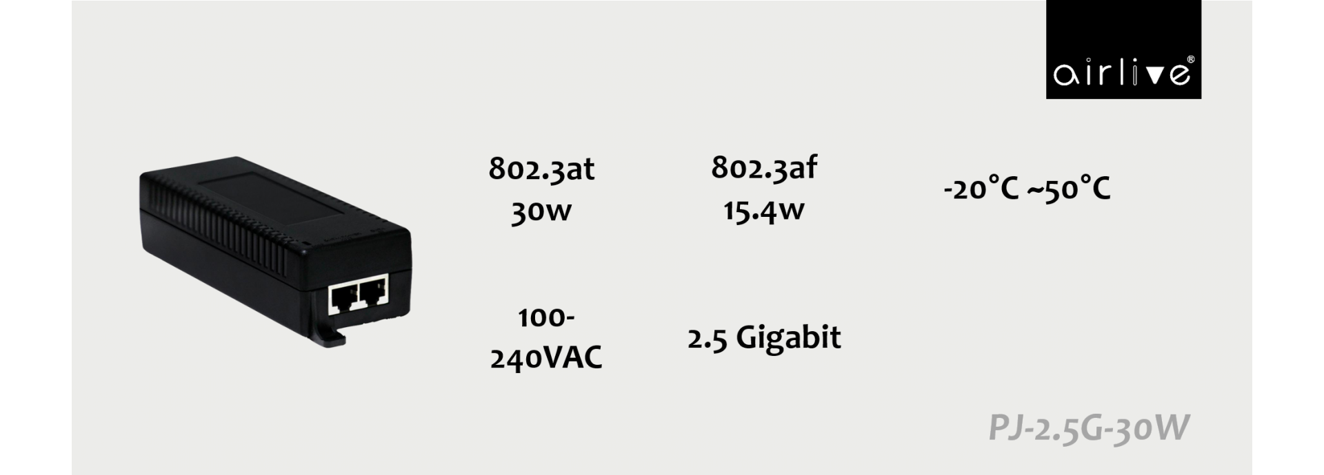 2.5G Gigabit Ethernet 802.3at PoE Injector