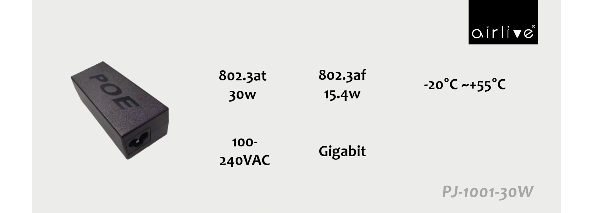 Gigabit Ethernet 802.3at PoE Injector